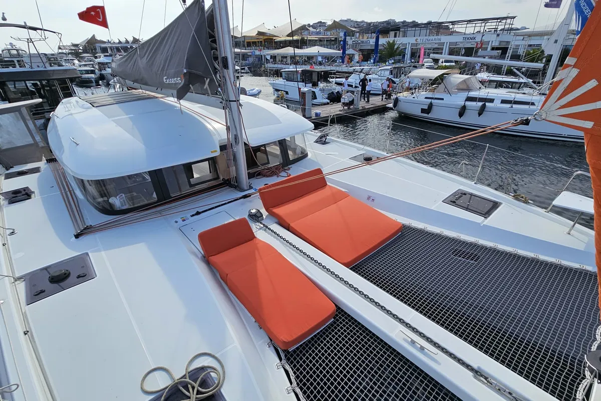 Deck of SMOTA, a Excess 11 catamaran at Fethiye, Turkey