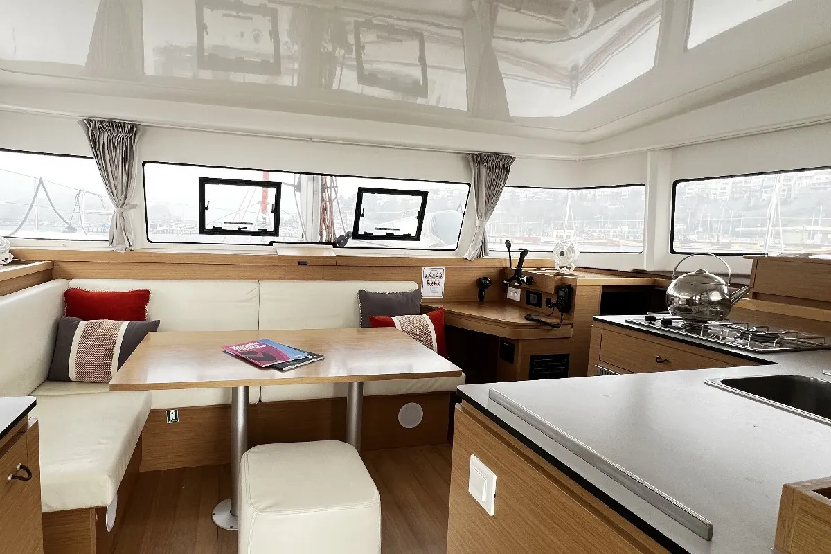Salon of SMOTA, a Excess 11 catamaran at Fethiye, Turkey