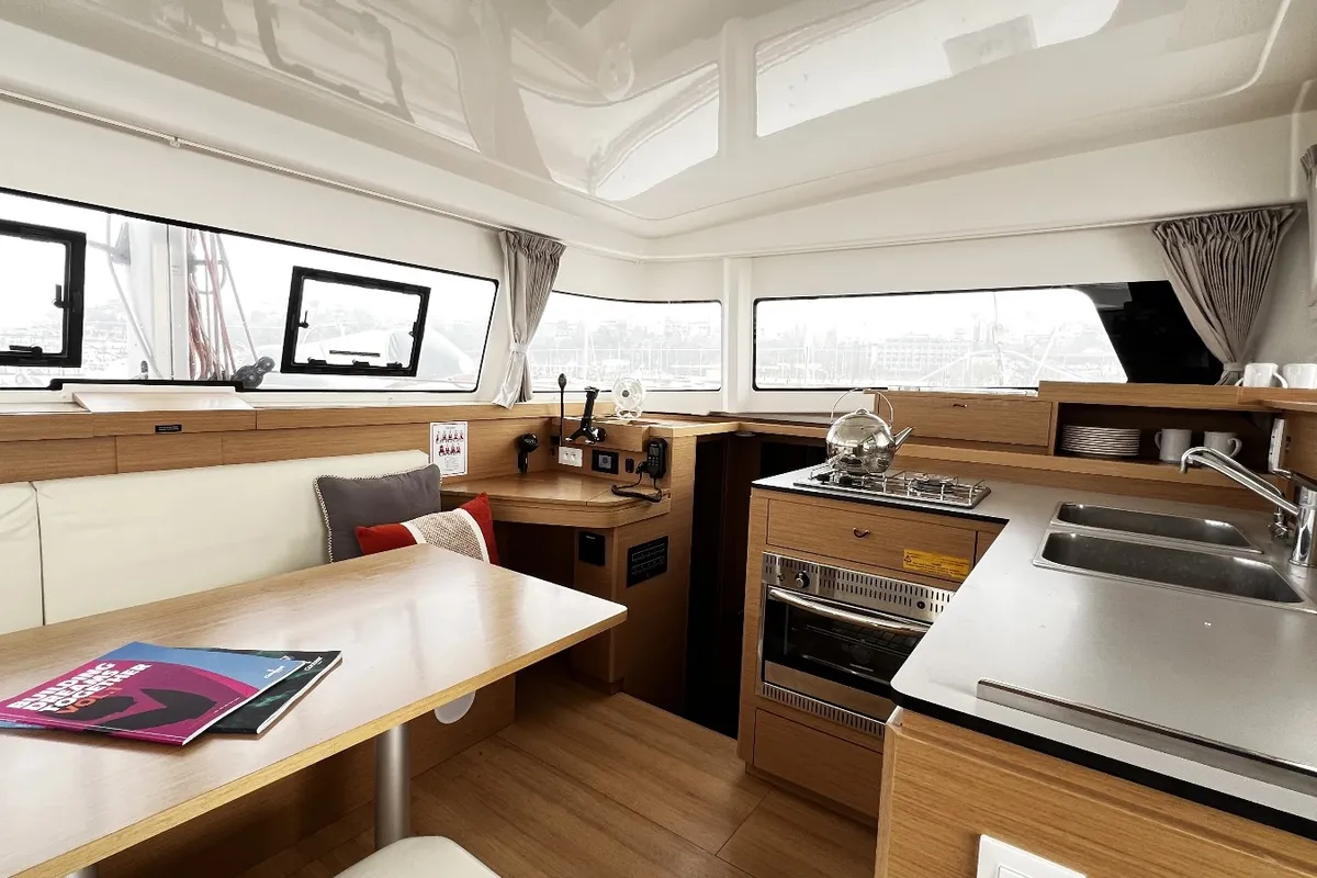 Salon of SMOTA, a Excess 11 catamaran at Fethiye, Turkey
