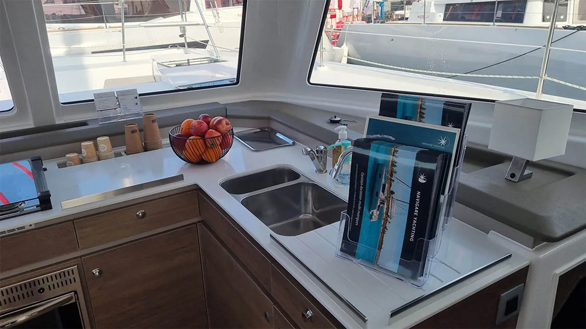 Galley of Wanderer, a Bali Catspace catamaran at Road Town, British Virgin Islands