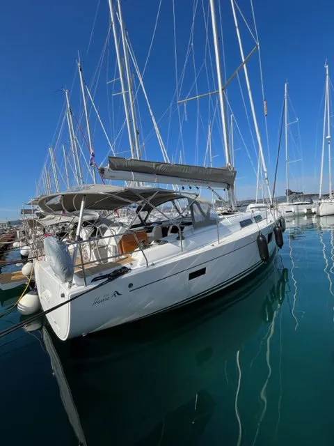 Exterior view of Zsiber, a Hanse 455 sailboat at Grad Biograd na Moru, Croatia