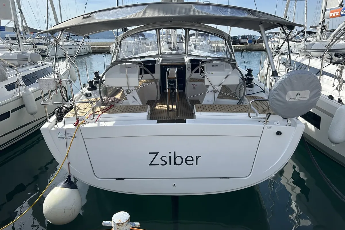 Exterior view of Zsiber, a Hanse 455 sailboat at Grad Biograd na Moru, Croatia