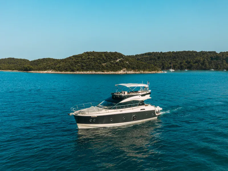 Exterior view of Blizzard, a Beneteau Monte Carlo 5 motorboat at Seget Donji, Croatia