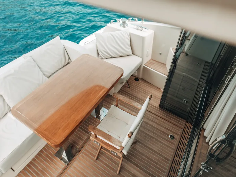 Deck of Blizzard, a Beneteau Monte Carlo 5 motorboat at Seget Donji, Croatia