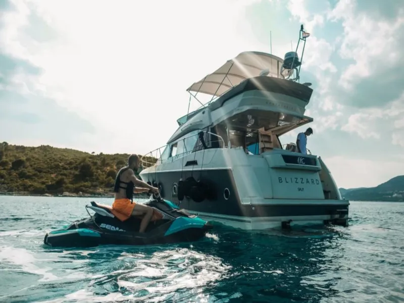Blizzard, a Beneteau Monte Carlo 5 motorboat at Seget Donji, Croatia