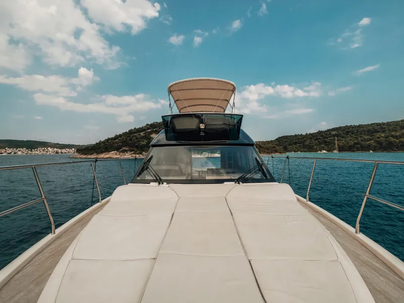 Deck of Blizzard, a Beneteau Monte Carlo 5 motorboat at Seget Donji, Croatia