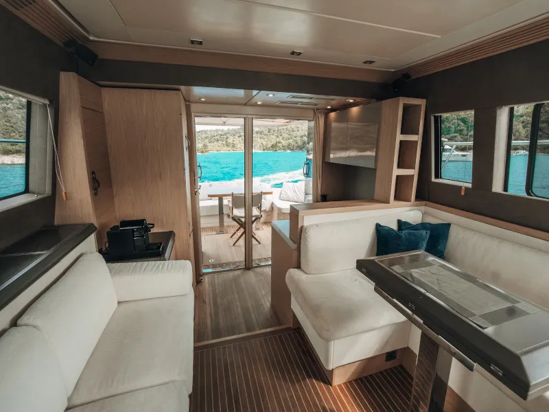 Salon of Blizzard, a Beneteau Monte Carlo 5 motorboat at Seget Donji, Croatia