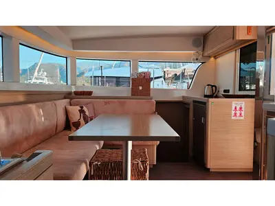 Salon of Mizu, a Lagoon 40 catamaran at Fethiye, Turkey