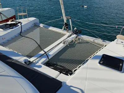 Deck of Mizu, a Lagoon 40 catamaran at Fethiye, Turkey