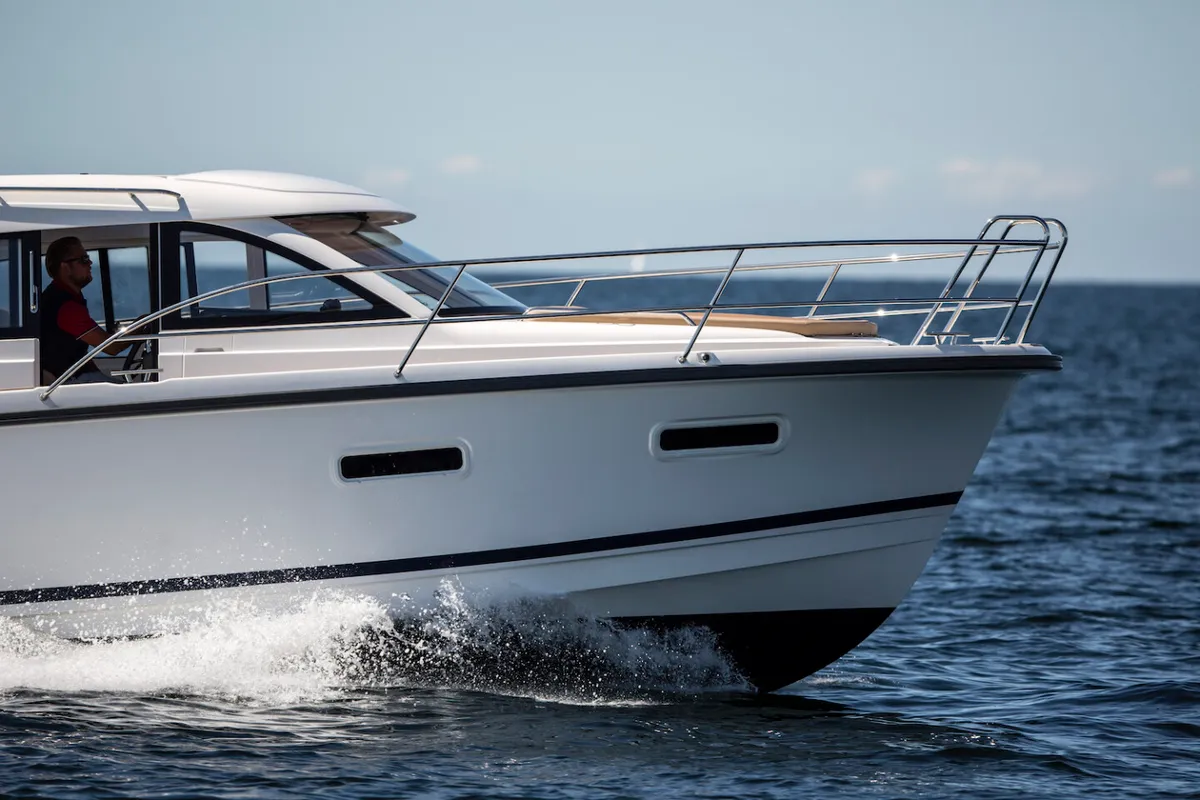 Exterior view of Polluks, a Nimbus 305 Coupe motorboat at Pirovac, Croatia