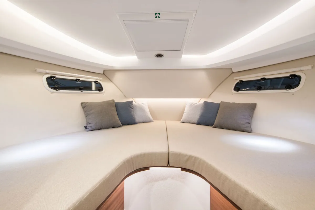 Cabin on Polluks, a Nimbus 305 Coupe motorboat at Pirovac, Croatia
