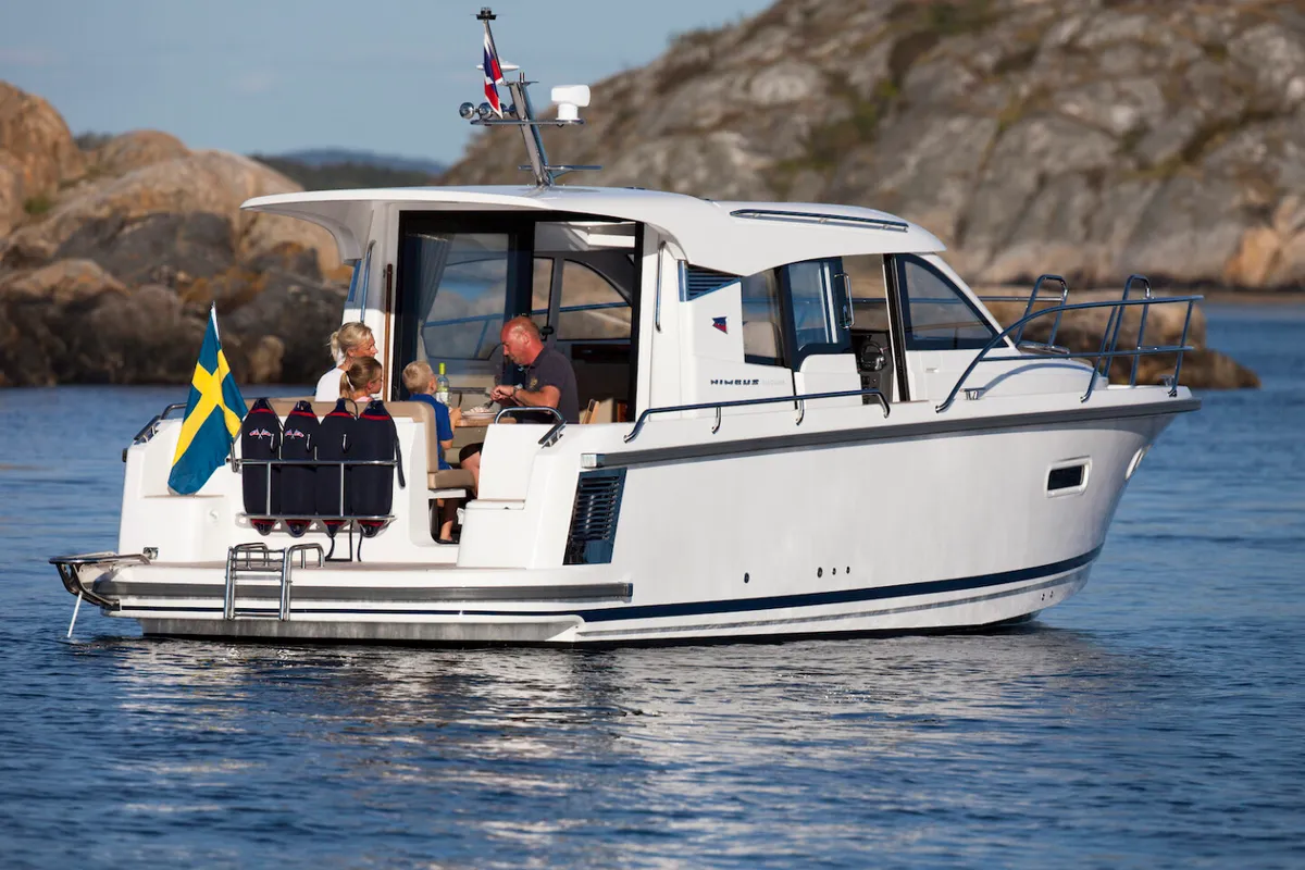 Exterior view of Polluks, a Nimbus 305 Coupe motorboat at Pirovac, Croatia