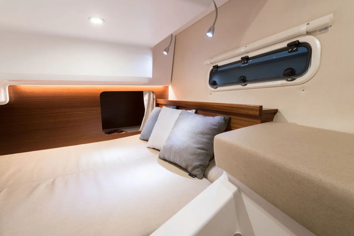 Cabin on Polluks, a Nimbus 305 Coupe motorboat at Pirovac, Croatia