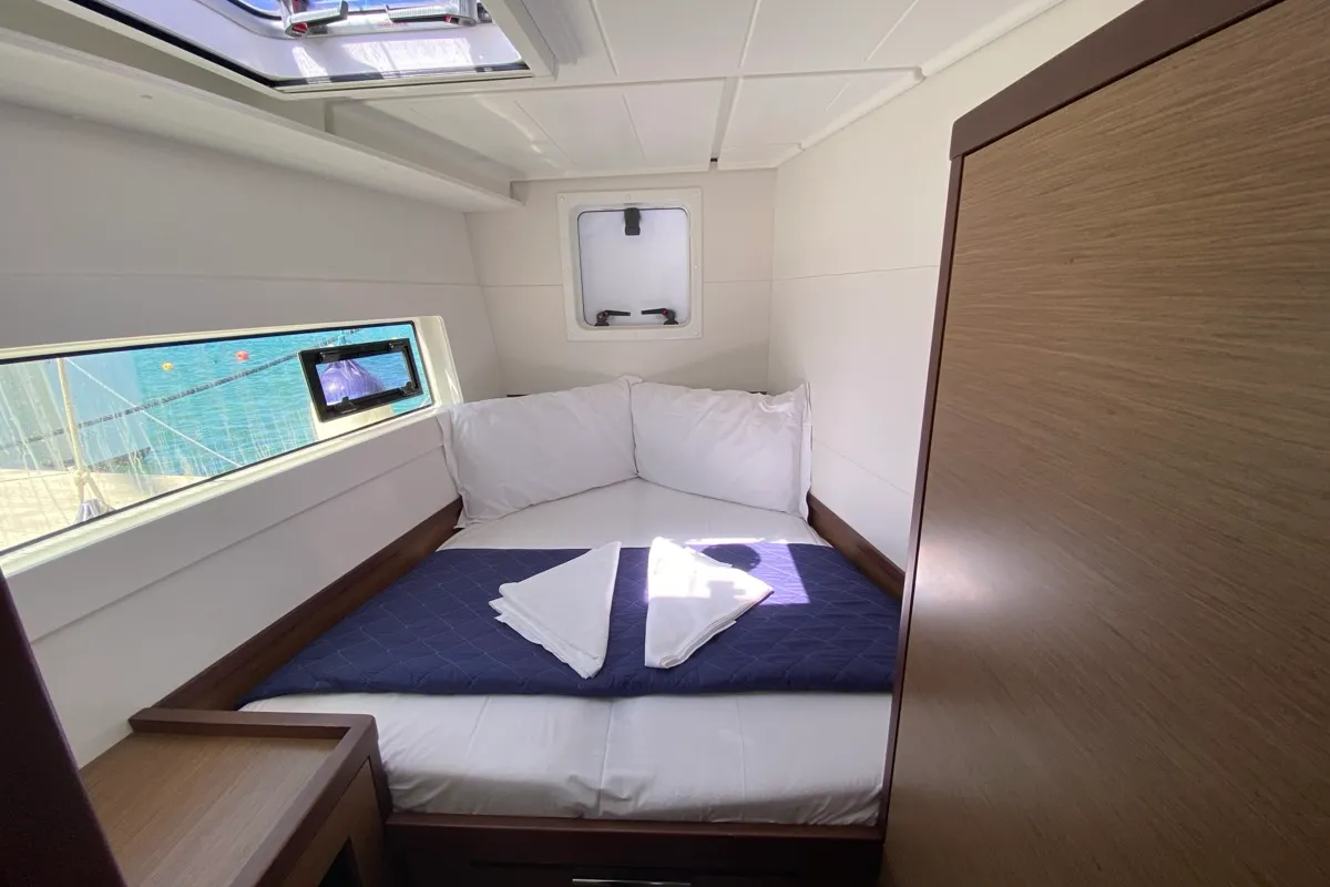Cabin on Aquila, a Lagoon 40 catamaran at Olbia, Italy