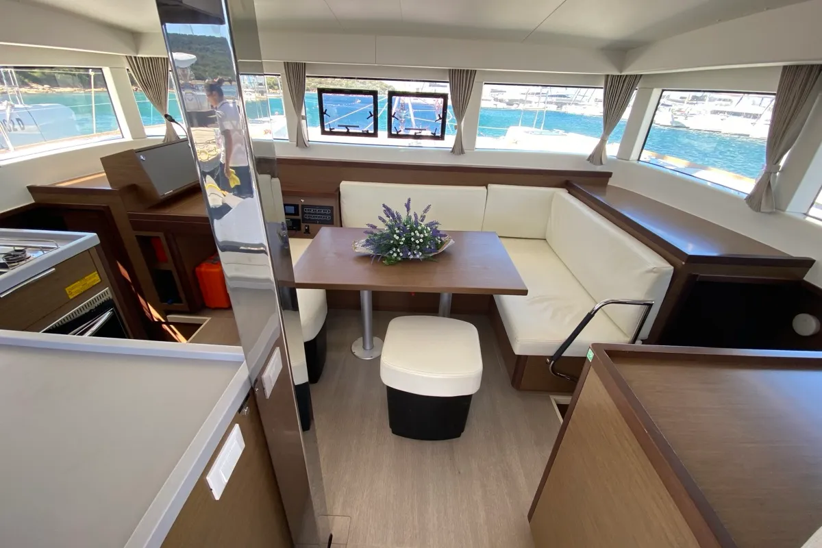Salon of Aquila, a Lagoon 40 catamaran at Olbia, Italy
