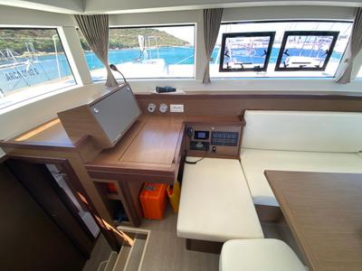 Salon of Aquila, a Lagoon 40 catamaran at Olbia, Italy