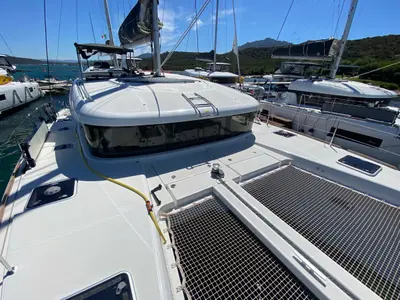 Deck of Aquila, a Lagoon 40 catamaran at Olbia, Italy