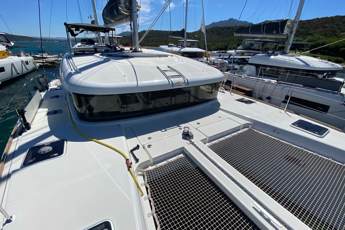 Deck of Aquila, a Lagoon 40 catamaran at Olbia, Italy