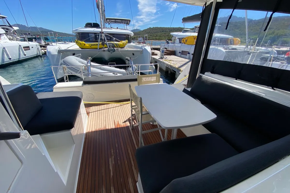 Deck of Aquila, a Lagoon 40 catamaran at Olbia, Italy