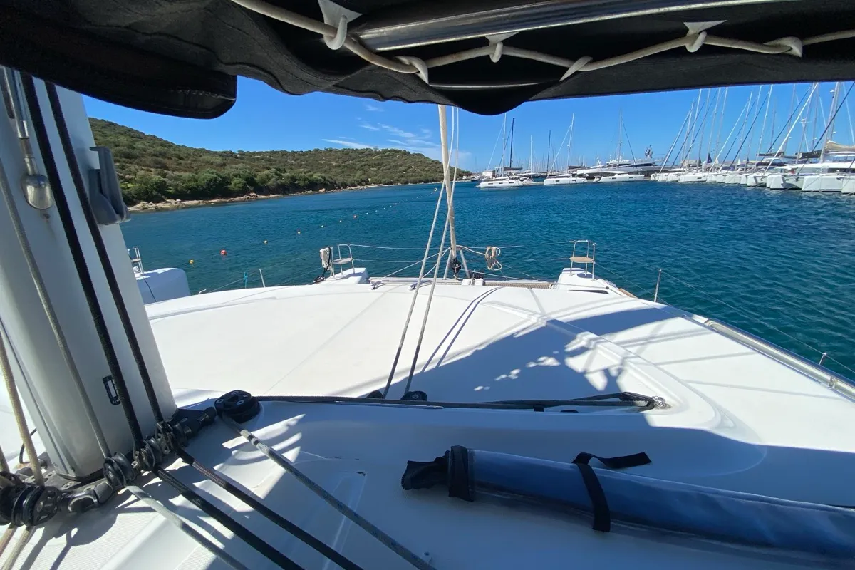 Deck of Aquila, a Lagoon 40 catamaran at Olbia, Italy
