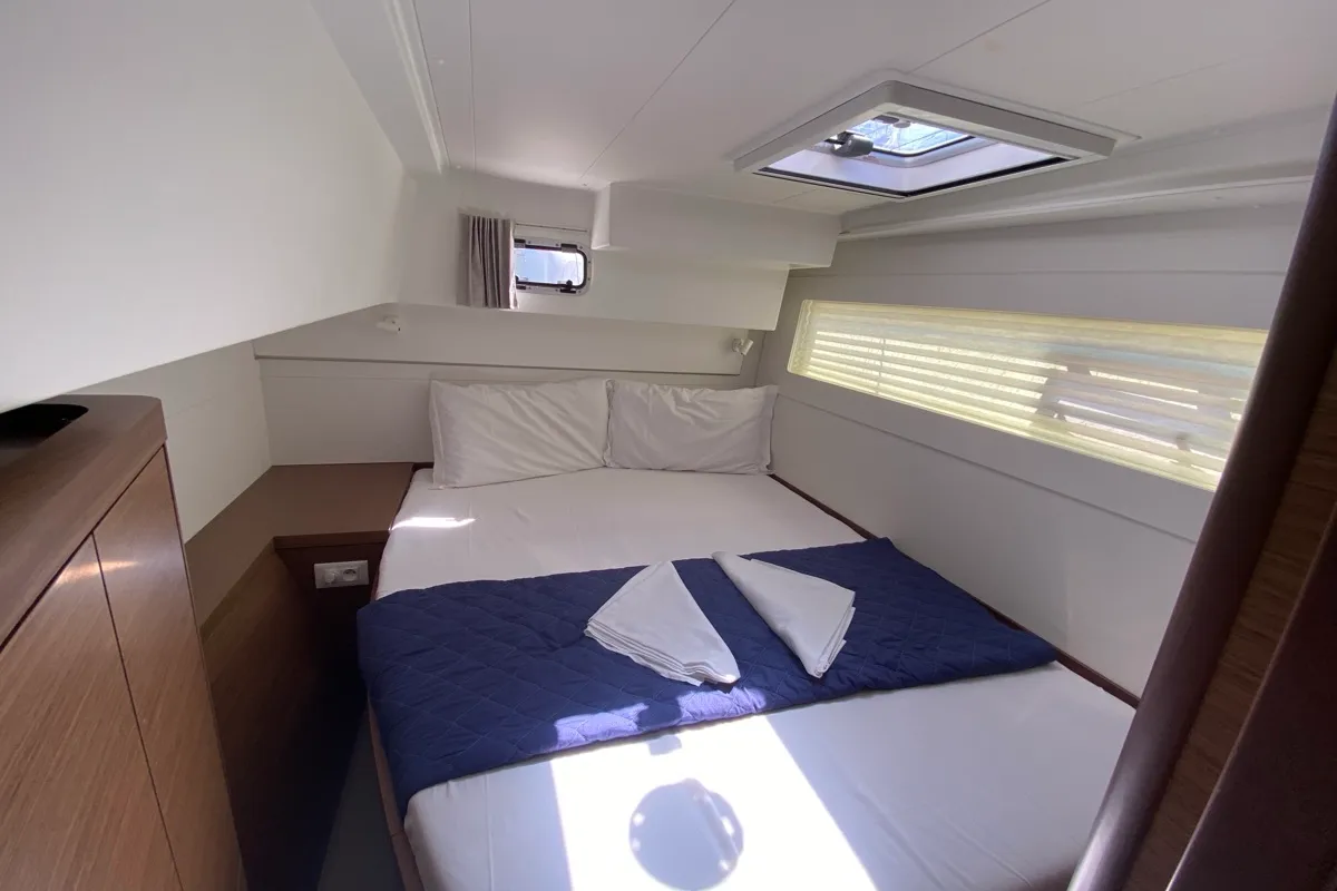 Cabin on Aquila, a Lagoon 40 catamaran at Olbia, Italy