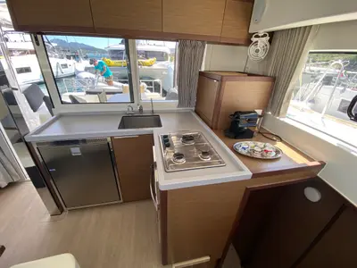 Galley of Aquila, a Lagoon 40 catamaran at Olbia, Italy