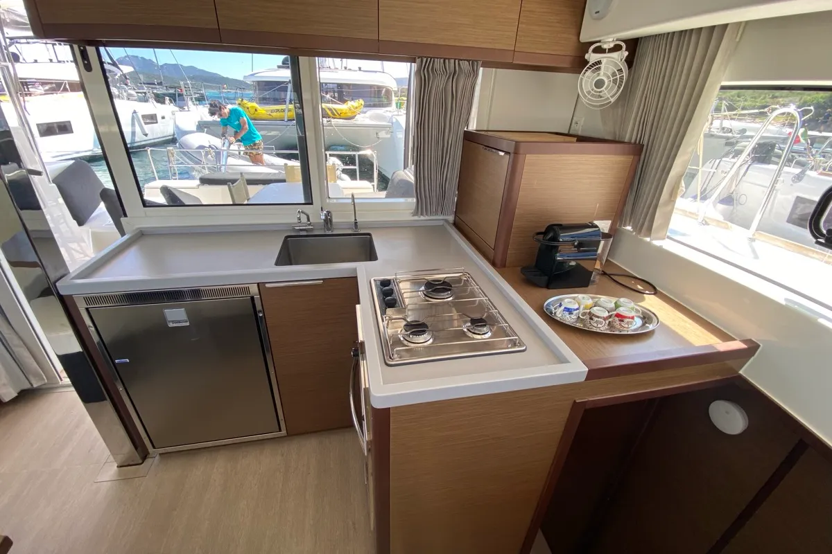 Galley of Aquila, a Lagoon 40 catamaran at Olbia, Italy