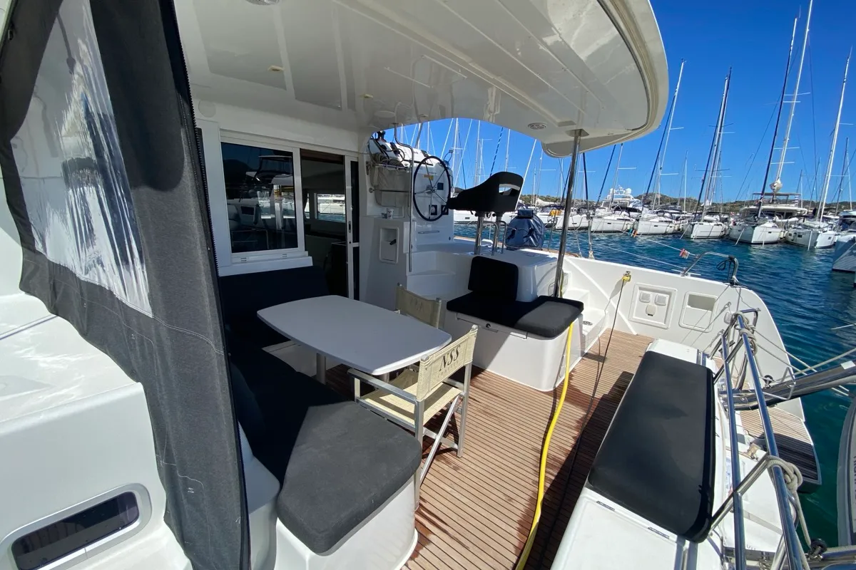 Deck of Aquila, a Lagoon 40 catamaran at Olbia, Italy