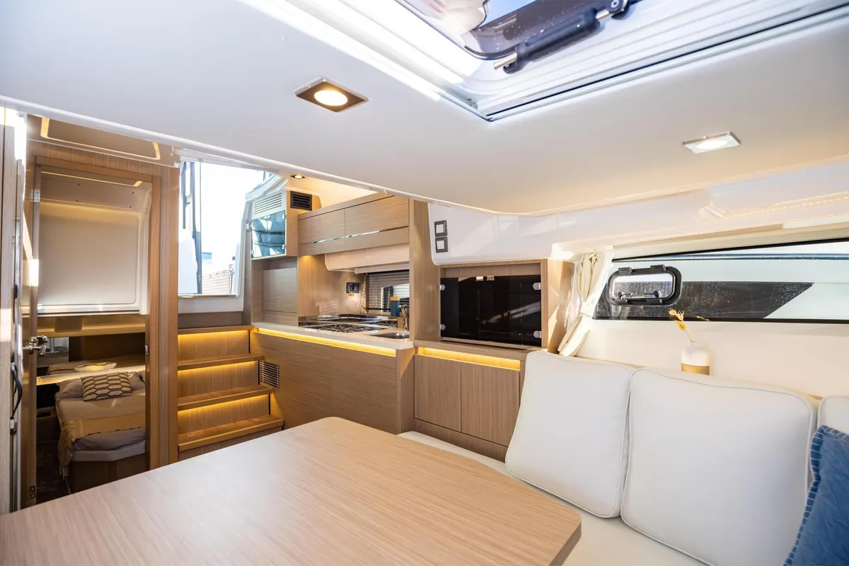 Salon of Premium, a Beneteau Cap Camarat 12.5WA motorboat at Grimaud, France