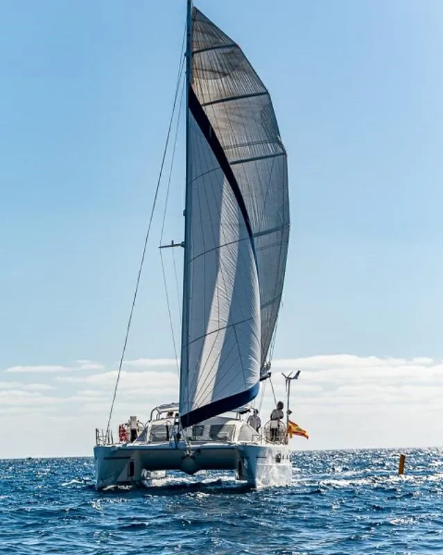 Exterior view of Ultreia, a Catana 431 catamaran at Port d'Andratx, Spain