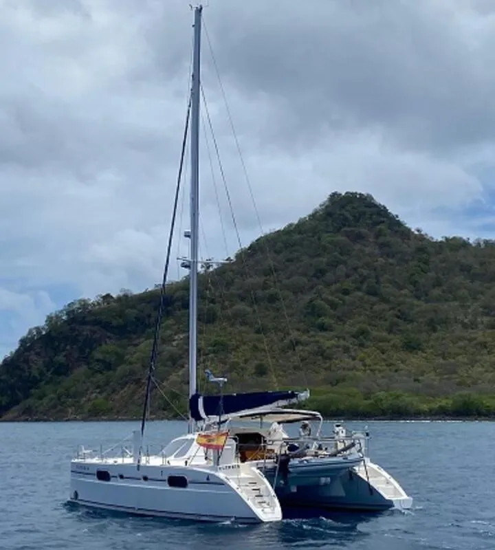 Exterior view of Ultreia, a Catana 431 catamaran at Port d'Andratx, Spain