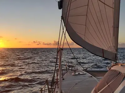 Deck of Ultreia, a Catana 431 catamaran at Port d'Andratx, Spain