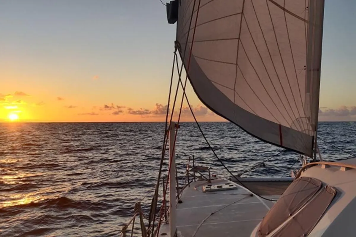 Deck of Ultreia, a Catana 431 catamaran at Port d'Andratx, Spain