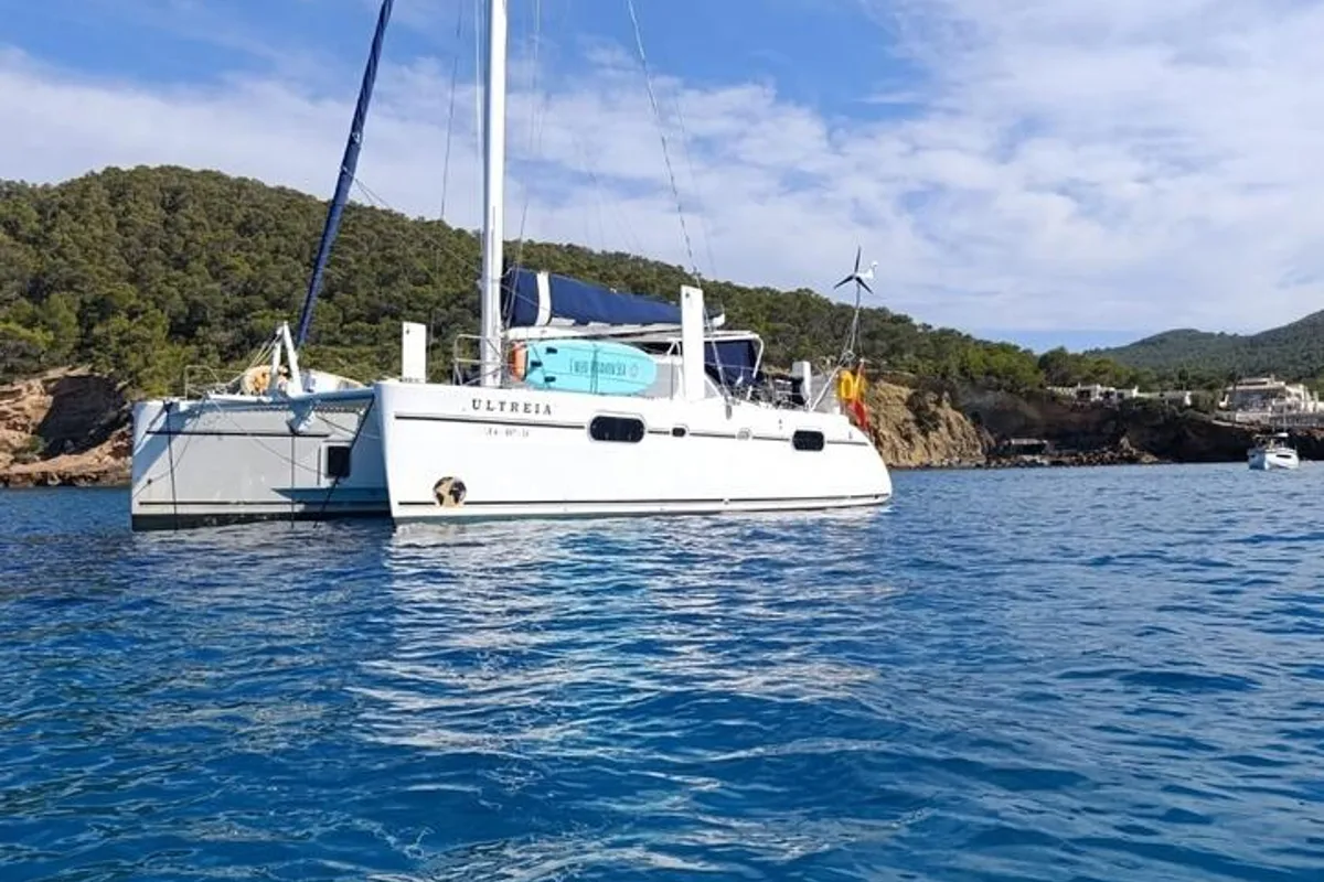 Exterior view of Ultreia, a Catana 431 catamaran at Port d'Andratx, Spain