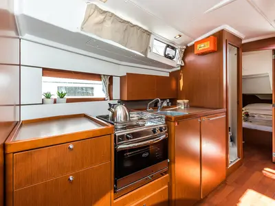 Galley of Gang of Four, a Beneteau Oceanis 38.1 sailboat at Grad Biograd na Moru, Croatia
