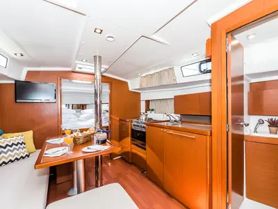 Salon of Gang of Four, a Beneteau Oceanis 38.1 sailboat at Grad Biograd na Moru, Croatia