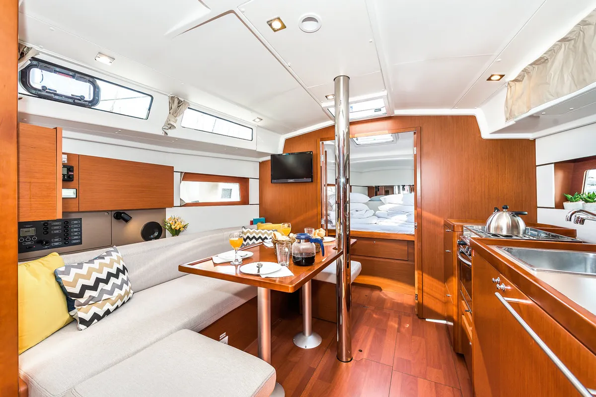 Salon of Gang of Four, a Beneteau Oceanis 38.1 sailboat at Grad Biograd na Moru, Croatia