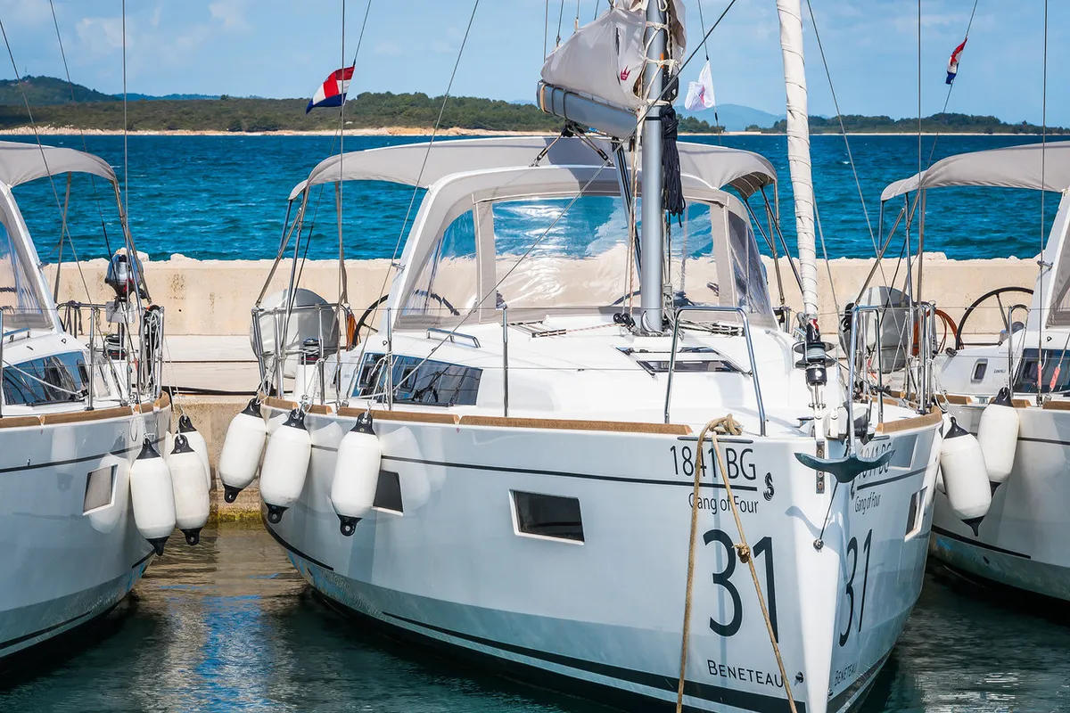 Exterior view of Gang of Four, a Beneteau Oceanis 38.1 sailboat at Grad Biograd na Moru, Croatia