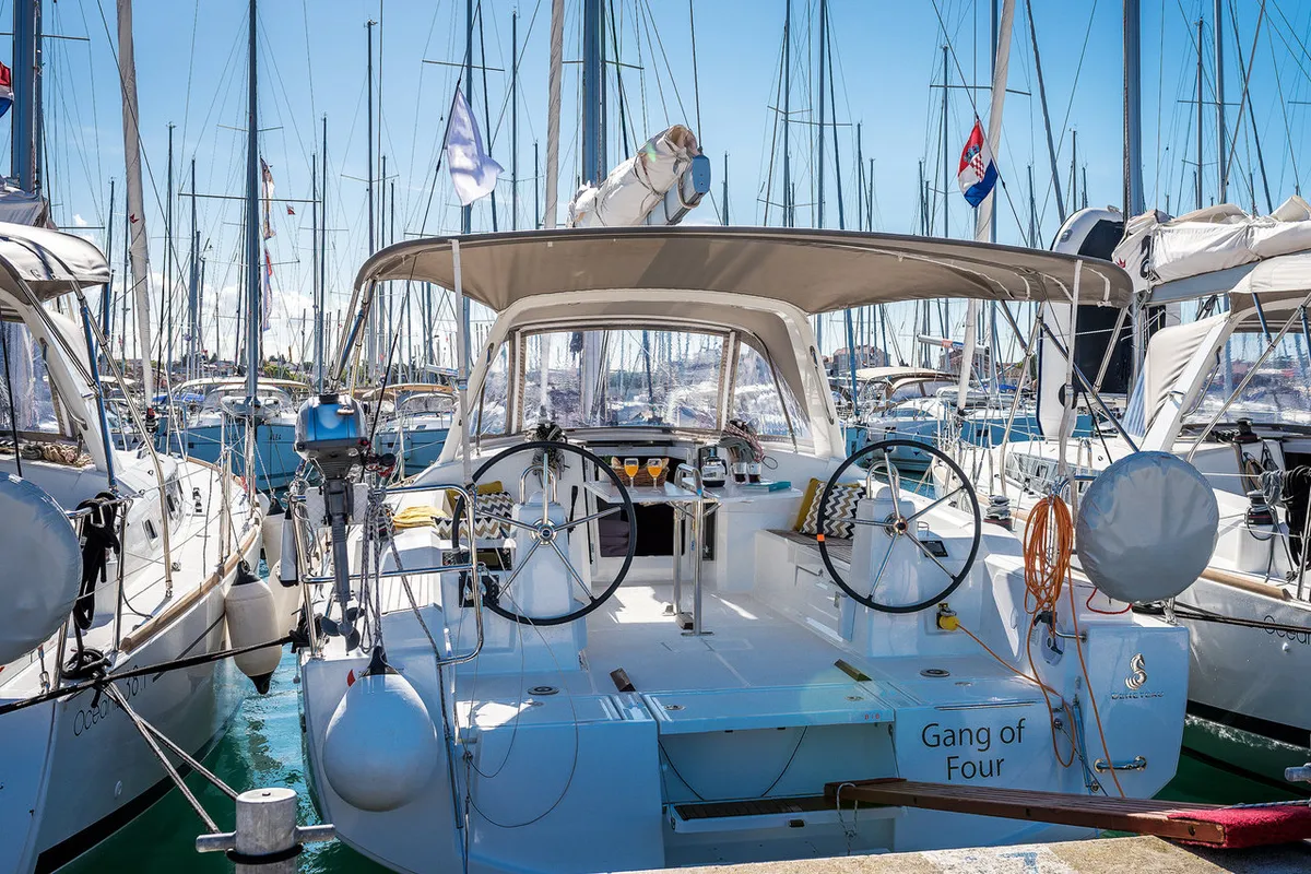 Exterior view of Gang of Four, a Beneteau Oceanis 38.1 sailboat at Grad Biograd na Moru, Croatia