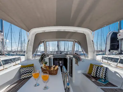 Deck of Gang of Four, a Beneteau Oceanis 38.1 sailboat at Grad Biograd na Moru, Croatia