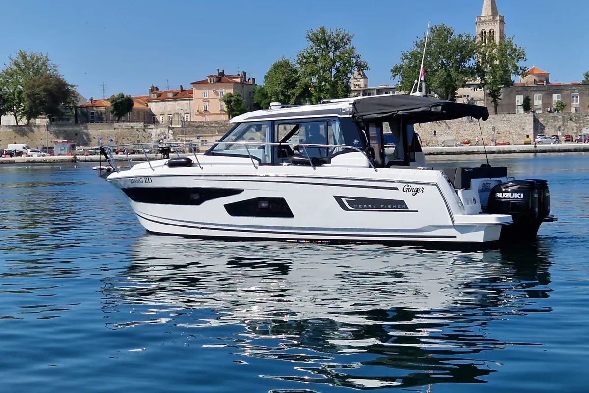 Exterior view of Ginger, a Jeanneau Merry Fisher 1095 motorboat at Zadar, Croatia