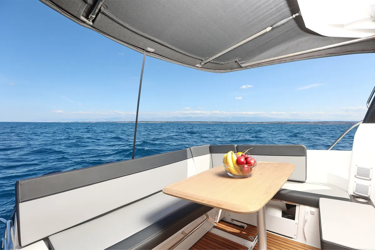 Deck of Ginger, a Jeanneau Merry Fisher 1095 motorboat at Zadar, Croatia