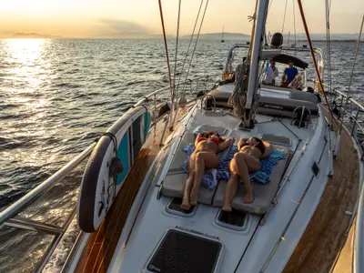 Deck of Sofia Star 1, a Ocean Star 51.2 sailboat at Athens, Marina Delta Kallithea, Greece