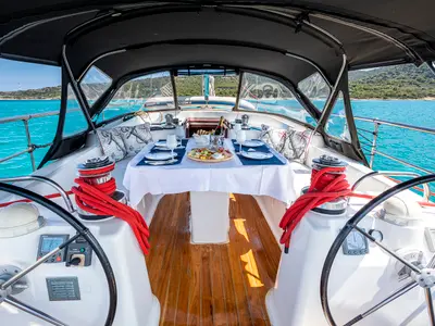 Cockpit of Sofia Star 1, a Ocean Star 51.2 sailboat at Athens, Marina Delta Kallithea, Greece
