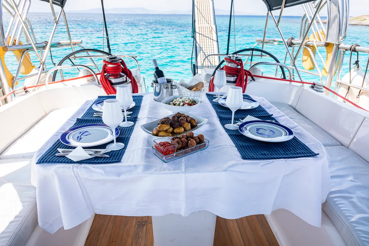 Deck of Sofia Star 1, a Ocean Star 51.2 sailboat at Athens, Marina Delta Kallithea, Greece