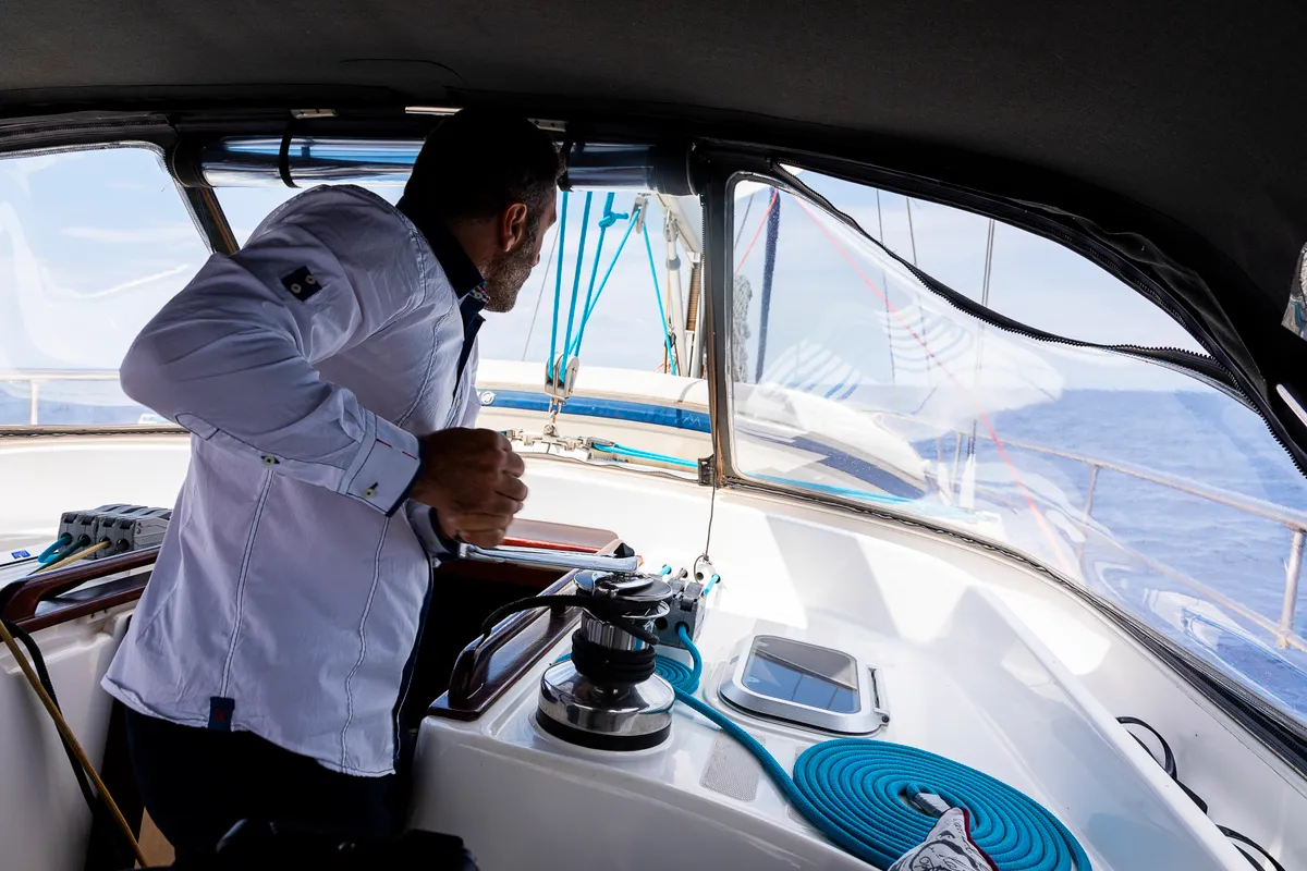Cockpit of Sofia Star 1, a Ocean Star 51.2 sailboat at Athens, Marina Delta Kallithea, Greece