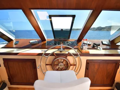 Cockpit of Luxury suite upper deck, a Gulet Luxury Motor Yacht motorboat at Sharm El Sheikh, Egypt