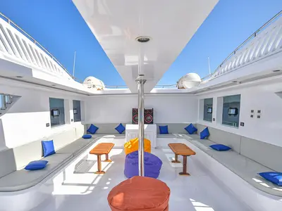 Deck of Luxury suite upper deck, a Gulet Luxury Motor Yacht motorboat at Sharm El Sheikh, Egypt
