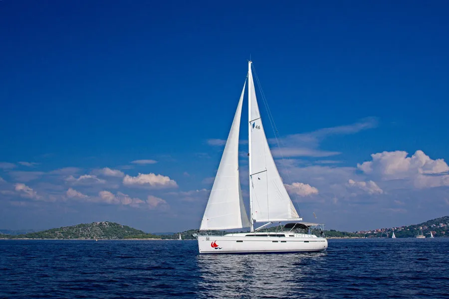 Exterior view of Bavaria Cruiser 46, a sailboat at Murter, Croatia