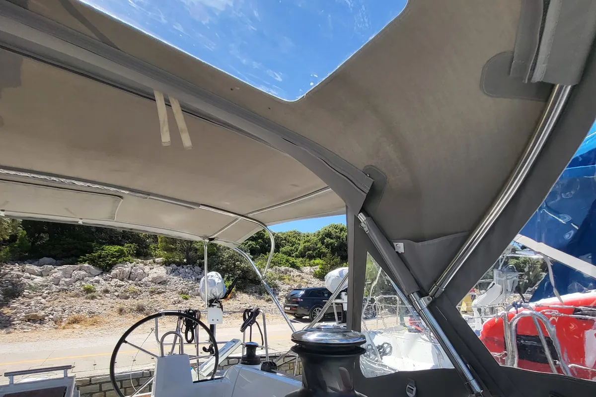 Cockpit of Sailing Spirit, a Beneteau Oceanis 34.1 sailboat at Municipality of Kolan, Croatia